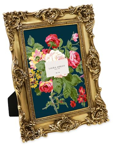 Laura Ashley 4x4 Gold Ornate Textured Hand-Crafted Resin Picture Frame with Easel & Hook for Tabletop & Wall Display, Decorative Floral Design Home Decor, Photo Gallery, Art, More (4x4, Gold)