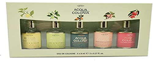 4711 Original Eau de Cologne Miniatures Set Acqua Colonia 5 x 0.27 oz - Featuring Lemon & Ginger, Lime & Nutmeg, Blood Orange & Basil, White Peach & Coriander, Lychee & White Mint for Unisex