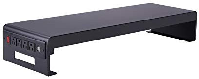 Rocelco Soporte de monitor doble de 30 pulgadas con fuente de alimentación de CA y carga USB 2.0 | Estante elevador de metal para laptop, TV, PC, con almacenamiento de teclado, mouse y gestión de