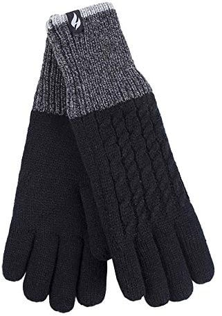HEAT HOLDERS - Ladies Cute Striped Fairisle Warm Knitted Fleece Lined Winter Thermal Gloves (M/L, Black (Kisdon))