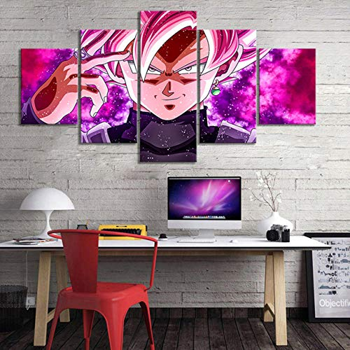 SINGLEAART Leinwanddrucke,5 Teilige Leinwand,5 Stück Wandbild,Wohnzimmer Dekoration,Modular Wandkunst,Brettmalerei,Geburtstagsgeschenk,Super Black Goku Anime,100Cm×50Cm,Mit Rahmen