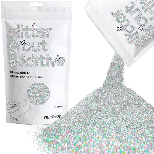Hemway Glitter Grout Additive - Silver Holographic | Ultrafine Flakes for Adding Sparkle to Old & New Kitchen & Bathroom Tiles | Enhance Your Indoor Grouting Projects with a Sparkly Effect | 100 g