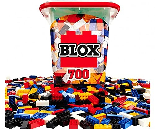 Simba 104114200 - Blox 700 Bausteine für Kinder ab 3 Jahren, 8er Steinebox mit Grundplatte, vollkompatibel, farblich gemischt, Schwarz