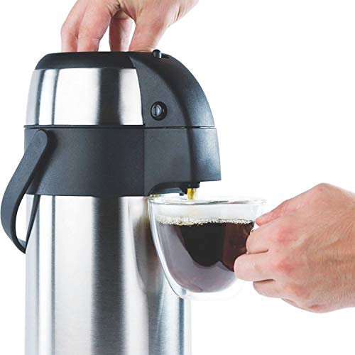 Stainless Steel AIR Pot HOT Drinks Flask Travel Vacuum | Stainless Steel Inner Lining | No Glass to Break | Tough Stainless Steel Outer Casing | Keep Drinks Hot or Cold for Hours | Push Button Release