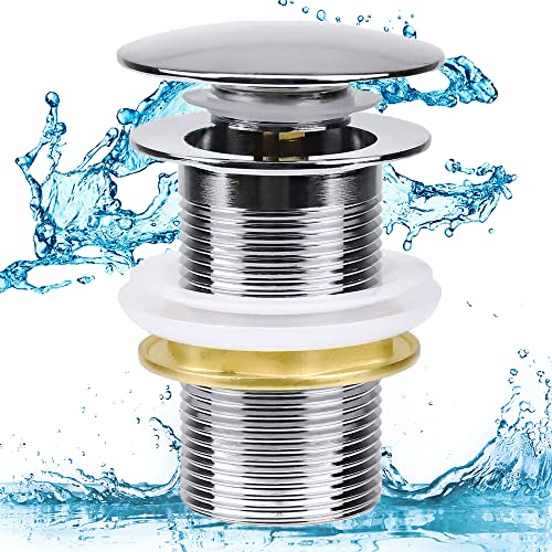 Basin Sink Waste, Waste Slotted Basin Sink, Pop Up Basin Sink Waste, Copper Unslotted Pop Up Sprung Plug Basin Sink without Overflow for Bathroom, Washbasin, Sink Basin (Chrome) - Style D