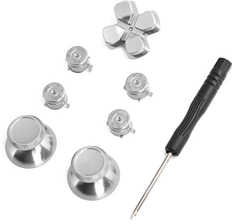 Metall Aluminium Analog Thumbsticks Controller Ersatz Kit Aluminiumlegierung Tasten Thumb Stick Set für PS4 Controller (Silber)
