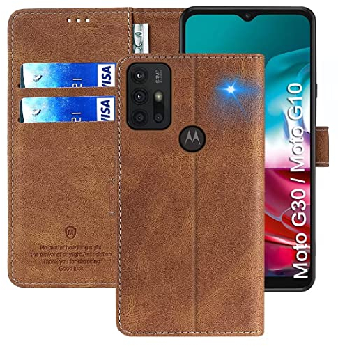 xinyunew Wallet Serie Handyhülle für Motorola Moto G30 / Moto G10 Hülle Leder Flip Case Cover Schutzhülle für Motorola Moto G30 / Moto G10 Tasche, Braun