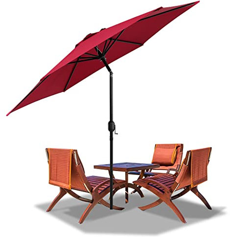 Einfeben 270cm Sonnenschirm Gartenschirm Neigbar, Terrassenschirm Marktschirm Strandschirm Kurbelschirm mit UV Schutz für Balkon, Garten (Rot)