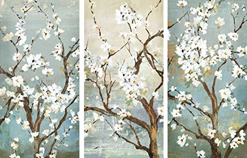 Bild auf gerollter Leinwand, Triptychon in Bloom Jensen Asien, dekorativer horizontaler Kunstdruck, Triptychon in Bloom