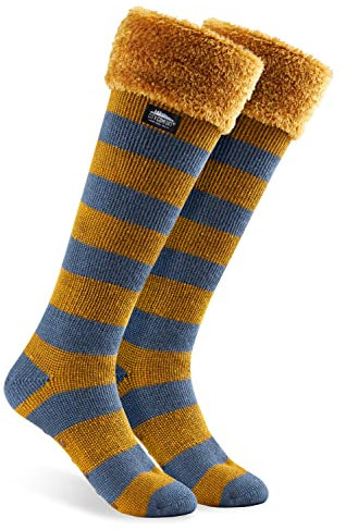 CityComfort Slipper Socks for Women Non Slip Long Fluffy Socks (Yellow/Grey)
