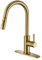 VAKITAP Grifo de cocina dorado cepillado con líneas de agua, fregadero de cocina de acero inoxidable Sus304 con pulverizador extraíble, grifo para fregadero de cocina con placa de cubierta