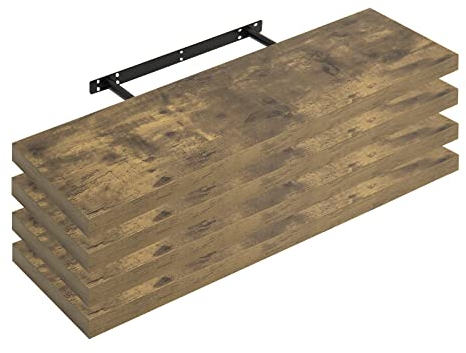 WOLTU 4X Wandregal Wandboard Bücherregal Regale für Deko Wandablagen aus MDF Holz, 4er Set Hängeregal Vintagebraun, 80x22,9x3,8cm RG9318hov-4