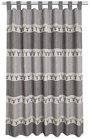 SeGaTeX home fashion Hochwertiger Schlaufen-Dekoschal Alpin Hirsch grau Exklusiver Landhaus-Vorhang 8 Schlaufen HxB 125 x 130 cm
