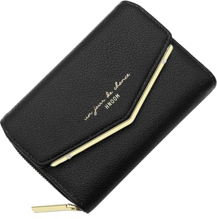 HNOOM Geldbörse Damen Klein Portemonnaie Damen PU Leder Geldbeutel Damen mit Reißverschluss Münzfach Mini Brieftasche Kreditkartenetui mit 9 Kartenfächer, Geschenke (Schwarz)