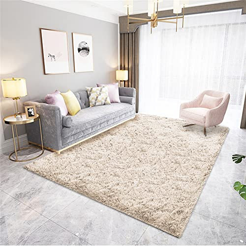 Hiseng Teppich Wohnzimmerteppich Langflor Weich Flauschig Teppiche Anti-Rutsch-Shaggy-Bereich Esszimmer Home Innenbereich Schlafzimmer Bodenmatte Heimdekoration (70x160cm,Helles Kamel)