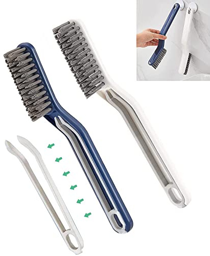 2 Pcs Multifunctional Floor Seam Brush 2 in 1 Clip Hair Window Cleaning Brush Scrub Brush Hand-held Groove Gap Cleaning Brush for Kitchen and Bathroom, Dishes, Tiles, Corners and Floors