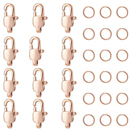 UNICRAFTALE 12 STK 11 mm Lang Roségold 304 Edelstahl Karabinerverschluss Mit 20 STK Offener Biegering Metall Karabinerverschlüsse Verschlüsse Für DIY Handwerk Armband Schmuckherstellung