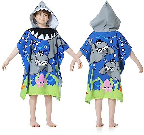 MOKANI Badeponcho Kinder Poncho Handtuch, Mikrofaser Ultra Weich und Saugfähig Badetuch Strandponcho Kind Badehandtuch für Strand Schwimmbad Mädchen Jungen 6-14 Jahre Alt