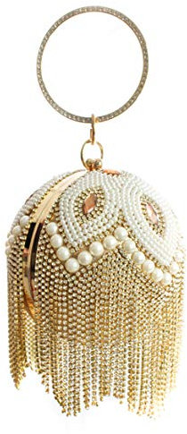 Women's Small Shiny Sparkling Elegant Ball Shape Pearl Studded Crystal Diamanti Evening Clutch Bag For Wedding Bridal Prom Party Clutch Dinner (floral gold)