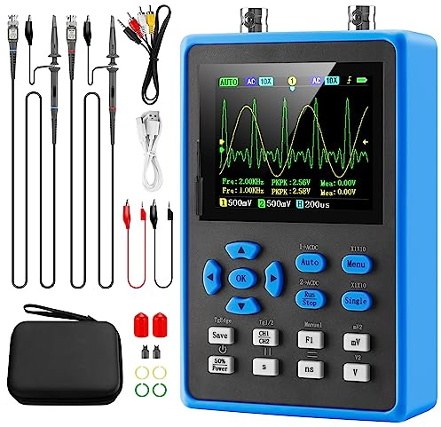 DSO2512G LCD Handheld Digital Oscilloscope Kit - 2 Channel 2.8TFT Mini Automotive Oscilloscope Bandwidth 120Mhz Digital Oscilloscopes 500MS/s Sampling Rate, Vertical Sensitivity 10mV/div~10V/div