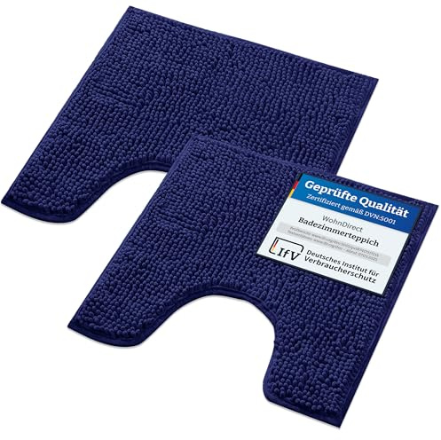 WohnDirect Badematten Set 2 teilig - Dunkelblau 45 x 45 cm MIT WC-Ausschnitt - rutschfest & Waschbar - Badvorleger, Badezimmerteppich, WC Vorleger