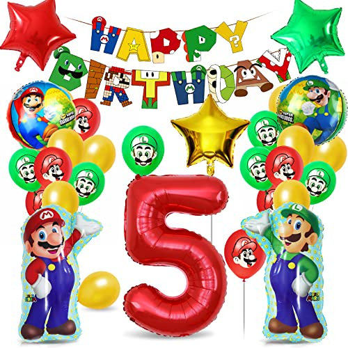 Luftballons Geburtstag 5 Jahre, 32 Pièces Kindergeburtstag Deko, Partydekorationen mit Happy Birthday Banner, Ballon Set Geburtstag, Party Deko Set fur Mädchen Junge