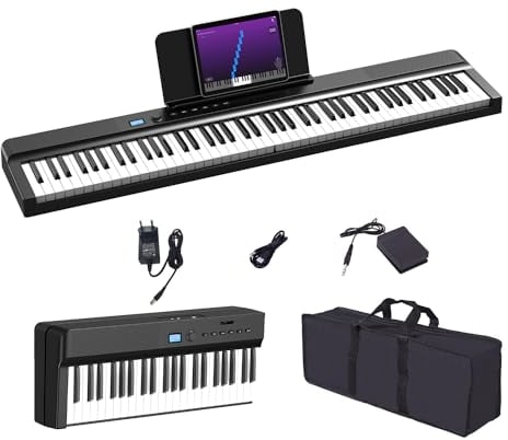 OYAYO Pianoforte pieghevole migliorato, 88 tasti, tastiera semi-ponderata a grandezza naturale, supporta MIDI, tastiera portatile pieghevole Bluetooth con pedale Sustain e tasca per pianoforte, leggio