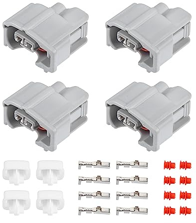 QUARKZMAN 4 Satz 2-Pin Treibstoff Einspritzdüsen-Adapter Für Toyota | Kunststoff, Kupfer, Größe: 2,9x1,5x2,2cm, 2-Pin, OE: 9098011875, Wasserdicht, 4 Stecker, 8 Klemmen, 8 Stopfen