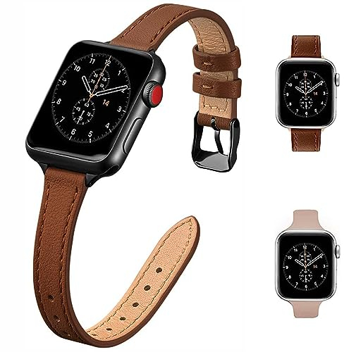 HEYOZURY 2 Paquets Bracelet Compatible pour Apple Watch Cuir Mince Femmes 45mm 44mm 41mm 40mm 49mm Remplacement Pour iWatch Band Series 8/7/SE/6/5/4/3/2/1