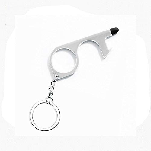Silver EDC Door Opener with Keychain Contactless Open Tool No Touch Key Safety Tool for Touchscreen Outdoor Public Door Handle