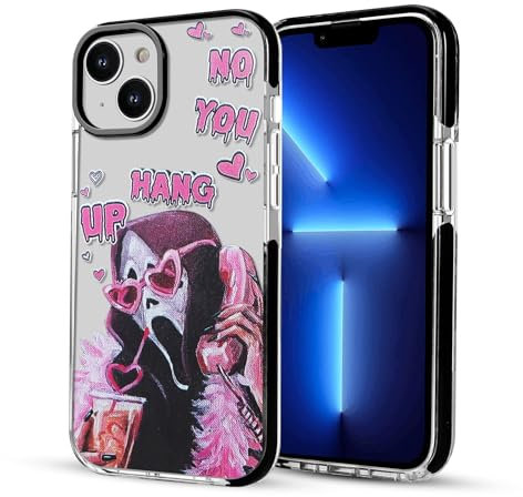 Yebowe Hülle für iPhone 13 Hülle/iPhone 14 Hülle Niedlich, Ghostface Scream Horror Skelett Schädel Druck Aesthetic Design Frauen Mädchen Lustige Cartoon Muster Schutzhülle für iPhone 13, Klar