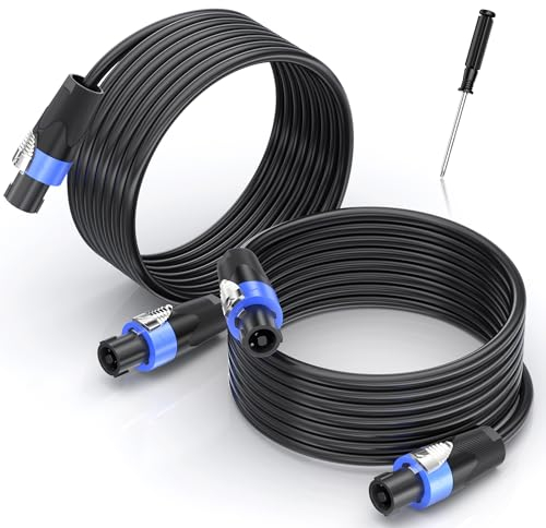 Jumwa 2pack 9M Speakon Cables with Twist Lock for Audio Amplifier 15AWG Speaker Cables for DJ/PA Heavy Duty Audio