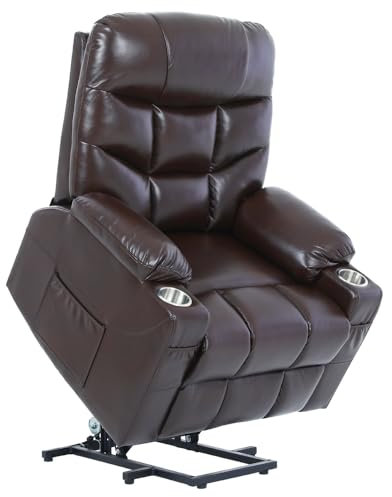 S*MAX Riser and Recliner Chairs X Large Extra Wide with Premium PU Leather Electric Reclining Chairs for the Elderly Powered by OKIN Motor Side Pockets USB Charge Port Cup Holder Remote Control Brown