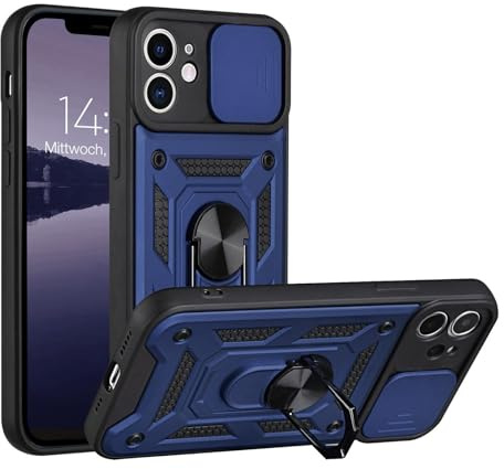 LBH Armor Hülle kompatibel mit Apple iPhone 12 Case mit Kameraschutz Outdoor Stoßfest Handyhülle 360 Grad Metal Ring Halter Ständer Schutzhülle für Handyhalterung Auto Magnet Blau