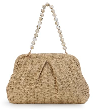 Ynport Crefreak Bolso Bandolera de Paja Para Mujer Bolsos de Ratán Tejidos a Mano Bolso de Hombro con Asa Superior de Paja Bolso de Playa de Verano Bolso de Mano, Caqui