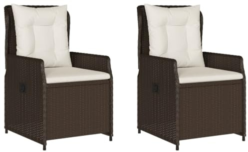 vidaXL Gartensessel 2 STK., Gartenstuhl mit Kissen Stahlrahmen, Loungesessel für Außenbereich, Stuhlset, Verstellbar Braun Poly Rattan