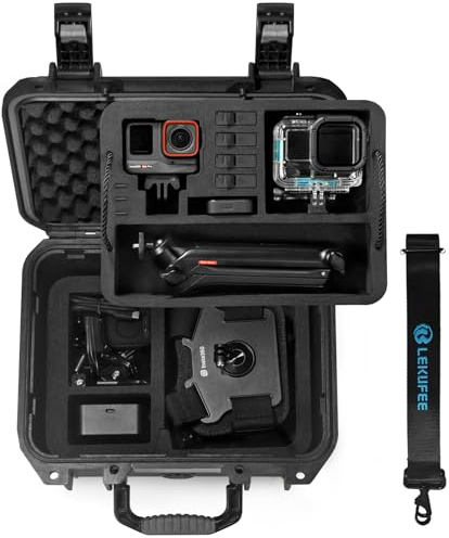 LEKUFEE Wasserdichter Hartschalenkoffer für Insta360 Ace Pro 2/Ace Pro/Insta360 Ace/wasserdichte Action-Kamera und weiteres Zubehör (Nur Koffer)(Inklusive Schultergurt)
