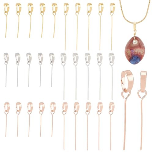 PH PandaHall 30pcs 3 Colors Eye Pin Pendant, 26~36mm Brass Eye Pin Peg Bail Cup Peg Bail Pin Connector with Eye Pin for Half-drilled Beads Earring Necklace Jewelry Making, Gold/Rose Gold/Gunmetal