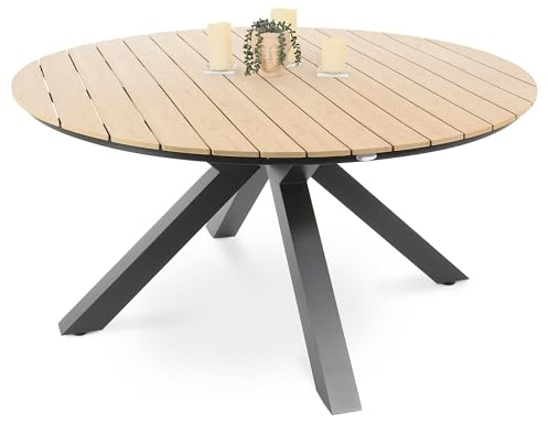 di volio Gartentisch Ravello ø 150 cm, rund - Gartentisch - wetterfest & langlebig, aus Aluminium, Holzoptik (Beige)