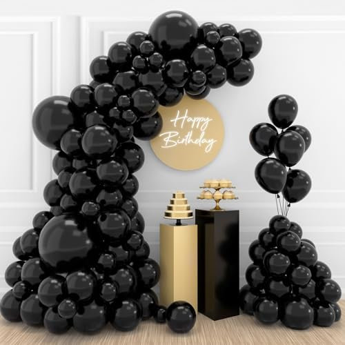 Schwarz Luftballons 110 Stück, Schwarzer Luftballon Girlande, Latex Schwarze Partyballons für Happy Birthday, Kinderparty, Babyparty, Hochzeit, Jubiläum Dekorationen(schwarze Ballons 18/12/10/5 Zoll)