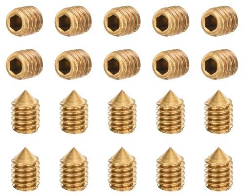 sourcing map Gewindestifte M4 x 6 mm, Messing, Kegelspitze, Innensechskant, Madenschrauben für Maschinen, Reparaturen zu Hause und Befestigungen, goldfarben, 20 Stück