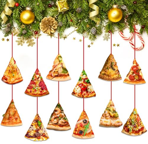 Christmas Ornaments Slice Pizza Decorations,Hanging Personalized Pizza Party Supplies, Kids Fun Xmas Decorations Fun Pizza Slice Food Decor for Christmas Tree New Year Party Decor Gifts 3.15 X 2.36in