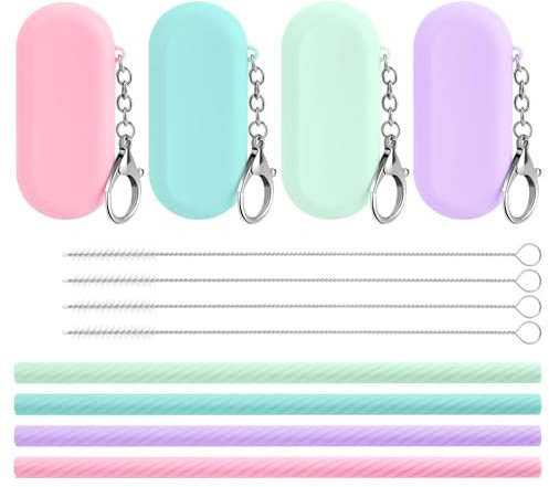 Reusable Silicone Straws with Cleaning Brush Portable Travel Straw for Drinks Milkshakes 4-Pack BPA-Free Bendy Straws in Individual Boxes Kids & Party Drinking Straw