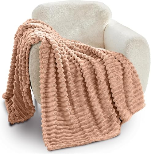 GC GAVENO CAVAILIA Ribbed Blanket Throw | Fluffy Fleece Throws For Sofas, Bed, Settee, Couch | Comfortable Extra Large Blankets & Throws | King Size 200x240 Cm | Mink