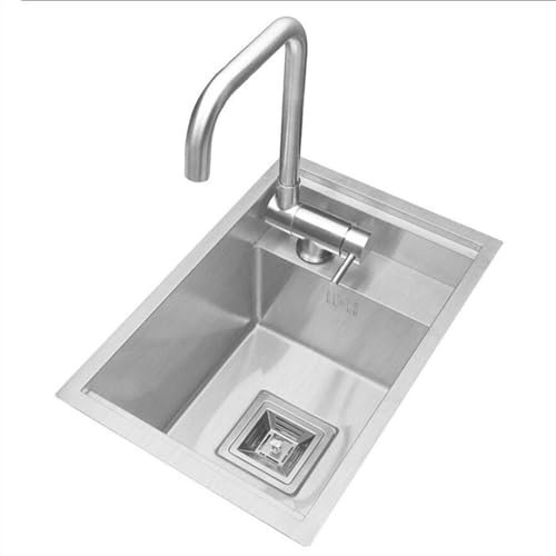 TYYCKJ Küche, kleine Küche, Mini für Balkon, Bar, Arbeitsplatte aus Edelstahl, verdeckter Siphon, RV-Einsatz mit Abdeckung, klappbare Wasserhähne (30 x 45 x 23 cm)