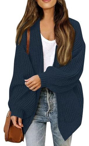 Gilet Long Femme Chaud en Laine - Pull Court Cardigan avec Fermeture - Sans Manche Cachemire Bleu M