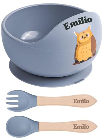 TYRY.HU Kindergeschirr Set mit Namen,Baby Silikon Geschirrset,Einschließen Babyschüsseln mit Saugnapf Löffel und Gabel Fütterung,Entwöhnungszubehör für Kleinkinder Babyfütterungsset