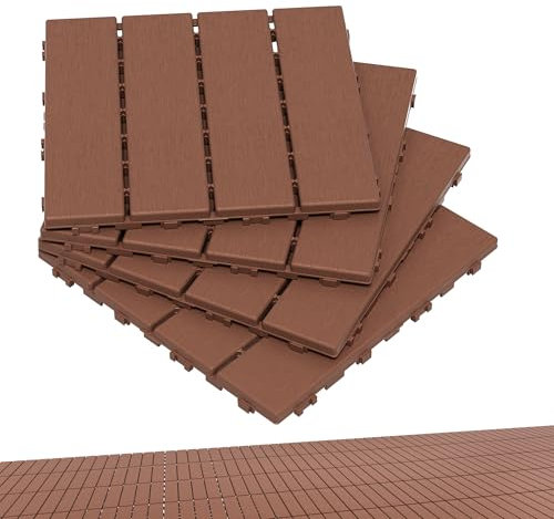 YRHome 1m² - 11 Fliesen Holzoptik Klickfliesen Balkonfliesen 30x30cm Terrassenfliesen Wetterfest Rutschfeste Bodenfliesen Bodenbelag Gartenfliesen für Terrasse Balkon Braun senkrecht Typ