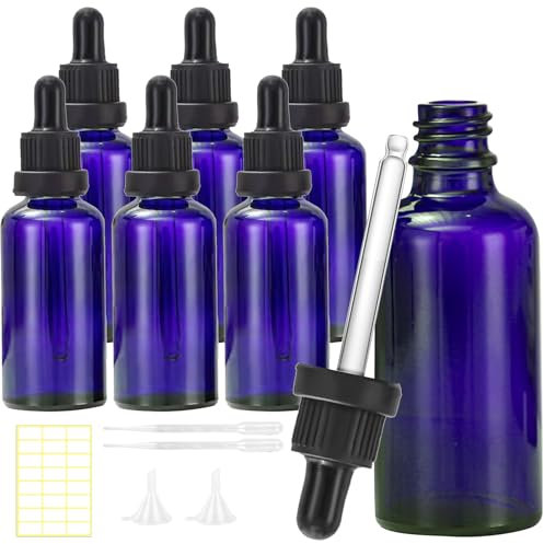 Viexpand 11 Stück Pippetenflasche,6Pcs Blauglasflasche 30ml, Apothekerglas Tropfflasche Blaunsteinglas Set mit 2 Trichter, 2 Pipette und 1 Aufkleber,Tropfflasche aus Glas Blau, Aromatherapie,Düfte
