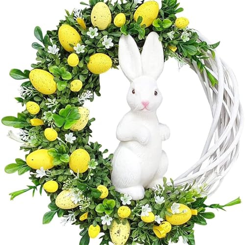 Osterhasen-Behang-Kranz, künstliche Blumenkranz, Oster-Türkranz, türkranz frühling, Rattan Deko Kranz, für Haustür Fenster Wand (B)